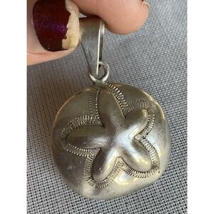 Vintage 925 Sterling Silver Etched Sand Dollar Pendant Beach Theme
